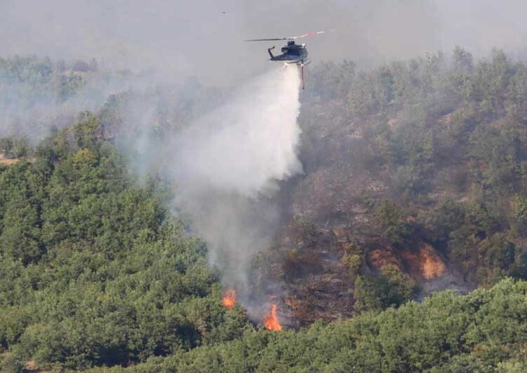 Два хеликоптери на МВР го гаснат пожарот кај село Сушево, опасноста по селото отстранета