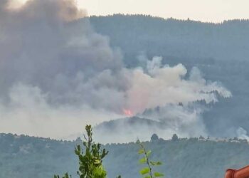 ВИДЕО: Полициски хеликоптер исфрли над 45 тони вода врз пожарот на планината Оргажден