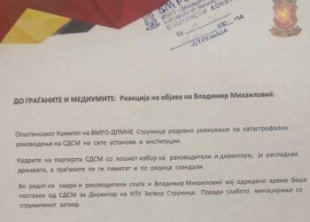 Струмичкото ВМРО-ДПМНЕ реагира на реакцијата на Владимир Михаиловиќ