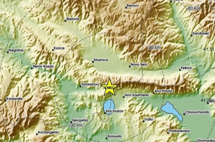 На 17 километри од Струмица регистриран земјотрес со јачина од 2,2 степени