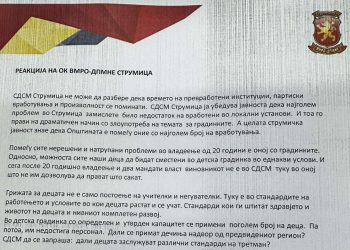 ВМРО-ДПМНЕ Струмица реагира на соопштението на СДСМ за „согласностите“ за вработување во Детските градинки