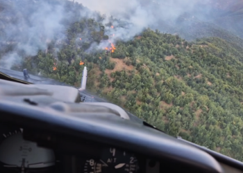 ВИДЕО: Полициски хеликоптер во 60 налети исфрли 80 тони вода врз пожар во струмичко